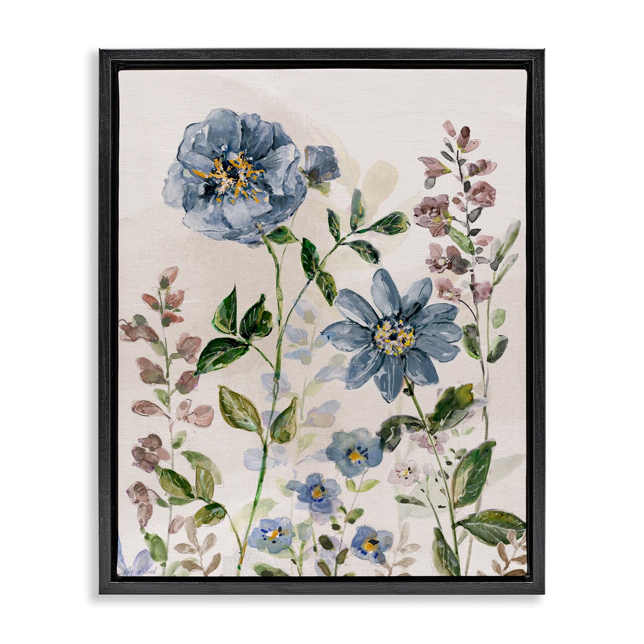 Stupell Industries Blushing Blue Garden Flowers Floating Frame By Sally Swatland